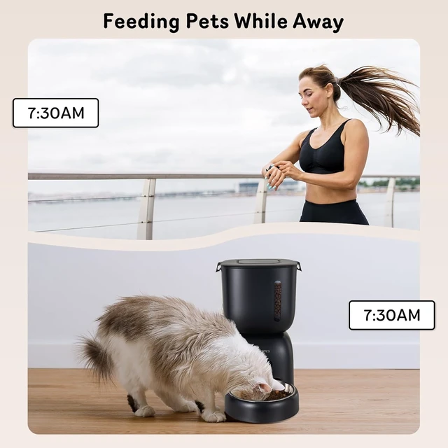 Alt view image 7 of 7 - Automatic Cat Feeder and Water Dispenser FW1, Wire or Battery Cat Food Dispenser Timer Pet Feeder - Locking Lid, Desiccant Bag, Programmable Portion Control, 4 Daily Meals, 10s Voice Recorder