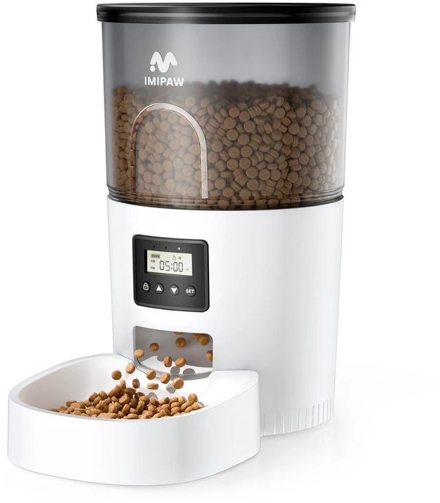 Main image of Automatic Cat Feeders, Timed Cat Dry Food Dispenser with Desiccant Bag, Dual Power Supply, Programmable Portion Size, 6 Meals, 20 Portions Per Day, Auto Pet Feeder for Cats and Small Dog, White