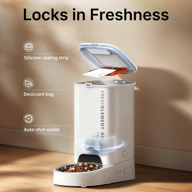 Alt view image 4 of 7 - Automatic Cat Feeder, 2.4G WiFi Automatic Dog Feeder, App Control Pet Food Dispenser with Triple Fresh-Lock System, Schedule Feeding, Food Shortage Alert, Dual Power-Charge&Battery,3L Capacity