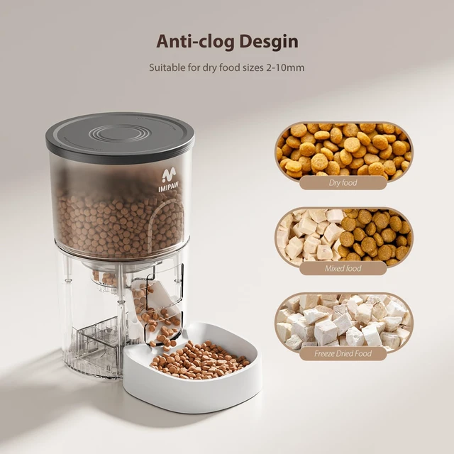 Alt view image 7 of 7 - Automatic Cat Feeders, Timed Cat Dry Food Dispenser with Desiccant Bag, Dual Power Supply, Programmable Portion Size, 6 Meals, 20 Portions Per Day, Auto Pet Feeder for Cats and Small Dog, White