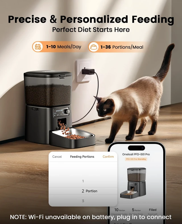 Alt view image 3 of 7 - 2.4 GHz Wi-Fi Automatic Cat Feeder, 3.5L/15 Cups | Timed Meals, Feed Now, Feeding Logs, Slow Feed, Precise Portion, Dual Power Backup, Family Share, Stainless Steel Bowls