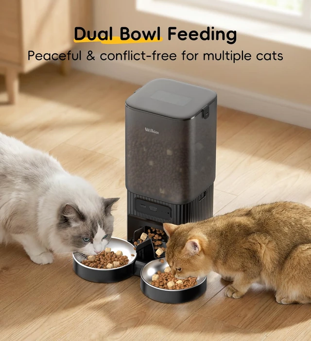 Alt view image 2 of 7 - 7L Automatic Cat Feeder 2 Cats, 5G WiFi Dog Food Dispenser with APP Control | APP Control, Dual Power Supply, Up to 12 Meals Per Day, 10s Voice Recorder, 2 Stainless Steel Bowls