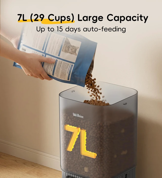 Alt view image 4 of 7 - 7L Automatic Cat Feeder 2 Cats, 5G WiFi Dog Food Dispenser with APP Control | APP Control, Dual Power Supply, Up to 12 Meals Per Day, 10s Voice Recorder, 2 Stainless Steel Bowls