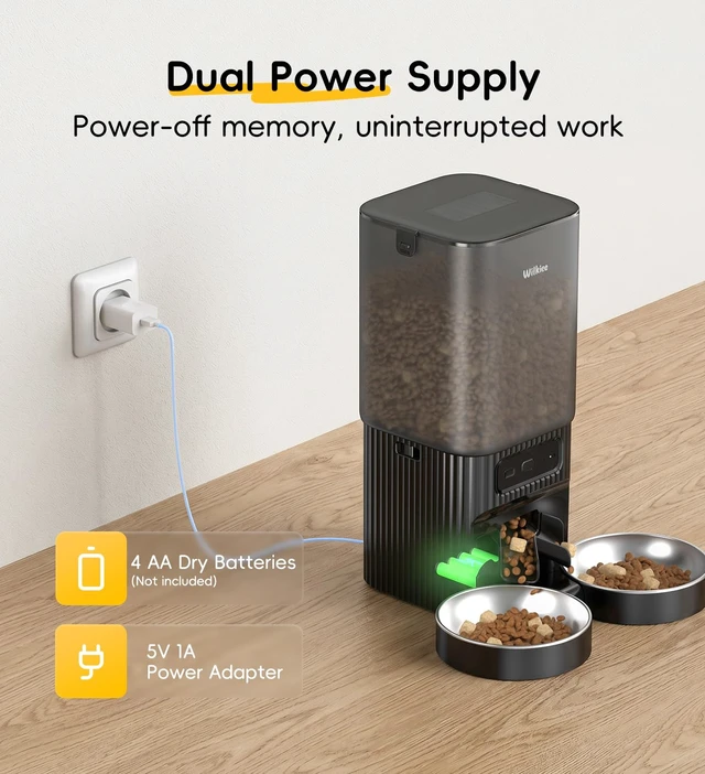 Alt view image 6 of 7 - 7L Automatic Cat Feeder 2 Cats, 5G WiFi Dog Food Dispenser with APP Control | APP Control, Dual Power Supply, Up to 12 Meals Per Day, 10s Voice Recorder, 2 Stainless Steel Bowls
