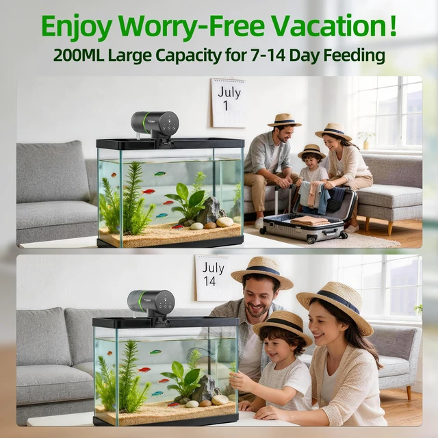 Alt view image 3 of 7 - Automatic Fish Feeder for Aquarium: One-Touch Easy Setup & 3 Timers | 7-14 Day Supply with 200ML Food Dispenser - Worry-Free Vacation Feeding for Betta Turtle Tank