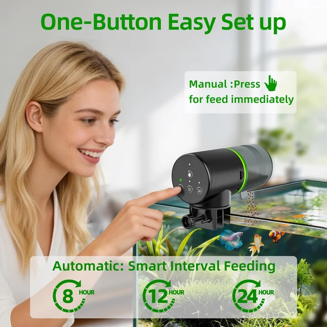 Alt view image 2 of 7 - Automatic Fish Feeder for Aquarium: One-Touch Easy Setup & 3 Timers | 7-14 Day Supply with 200ML Food Dispenser - Worry-Free Vacation Feeding for Betta Turtle Tank