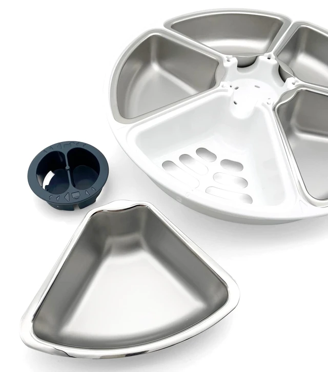 Alt view image 2 of 7 - Replacement Bowl with Stainless Steel Inserts for 5-Meal Feeder | High Quality, Durable, Suitable for Wet and Dry Food, Easy to Clean, Each Bowl is 6.7cm x 27.5cm x 27.5cm, No Sharp Corners