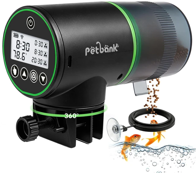 Main image of WiFi Automatic Fish Feeder for Aquarium with Temperature Monitoring | 6 Timers Rechargeable Auto Fish Food Dispenser for Flakes & Pellets, Vacation Feeding for Betta Koi Turtle, Moisture-Proof