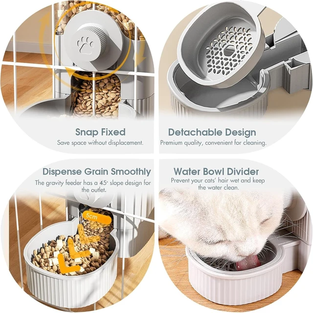 Alt view image 6 of 7 - Hanging Cage Auto Small Pet Feeder Waterer Set for Puppy Cats, Grey | 1.2L Self-Feeding Feeder, 0.52L Waterer Set, Non-Spill Auto Gravity Kennel Feeding Station For Puppy Cats Rabbit Ferret