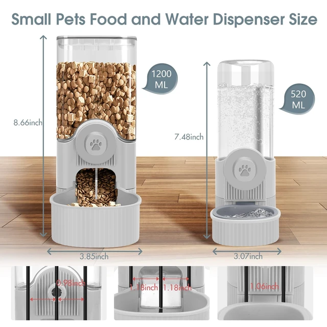 Alt view image 2 of 7 - Hanging Cage Auto Small Pet Feeder Waterer Set for Puppy Cats, Grey | 1.2L Self-Feeding Feeder, 0.52L Waterer Set, Non-Spill Auto Gravity Kennel Feeding Station For Puppy Cats Rabbit Ferret