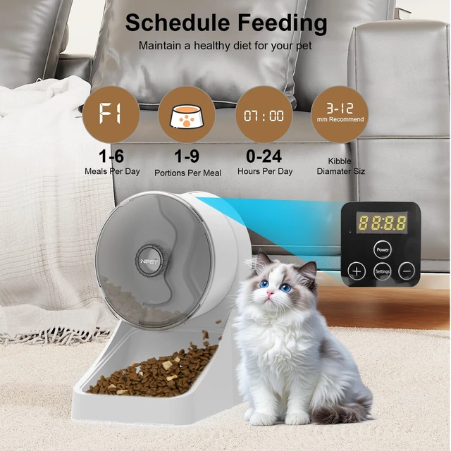 Alt view image 2 of 6 - 3L Automatic Cat Feeder, White, Basic Version | For Cats and Small Dogs, Dry Food Dispenser, 3-4 Meals per Day, Programmable Portion Control