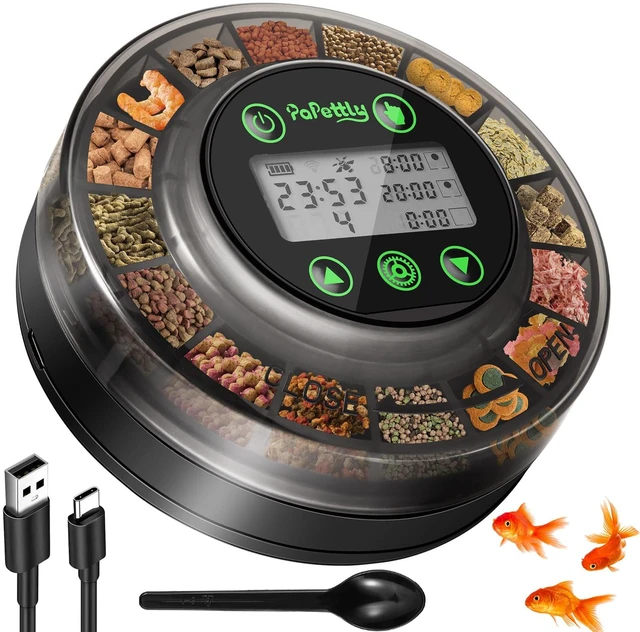 Main image of Automatic Fish Feeder for Aquarium - Auto Fish Food Dispenser for Fish Turtle Tank with USB Cable & LCD Display, Timer Fish Feeder for Vacation Weekend Holiday, with Fish Feeder Spoon