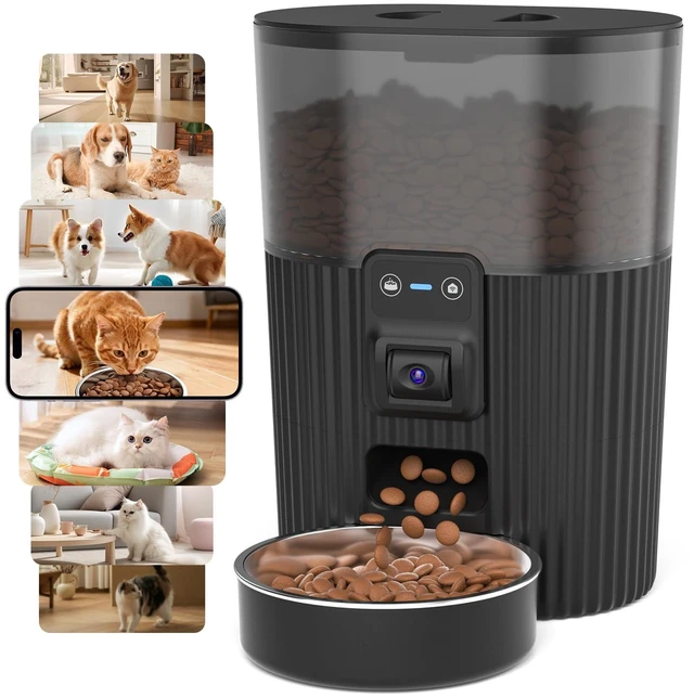 Main image of Automatic Cat Feeder with Camera, WiFi Auto Cat Feeder with App, 3L Slow-Feed Cat Food Dispenser for Dry Food, Dual Power Supply Timed Pet Feeder, 10 Meals/Day, 6 Portions/Meal