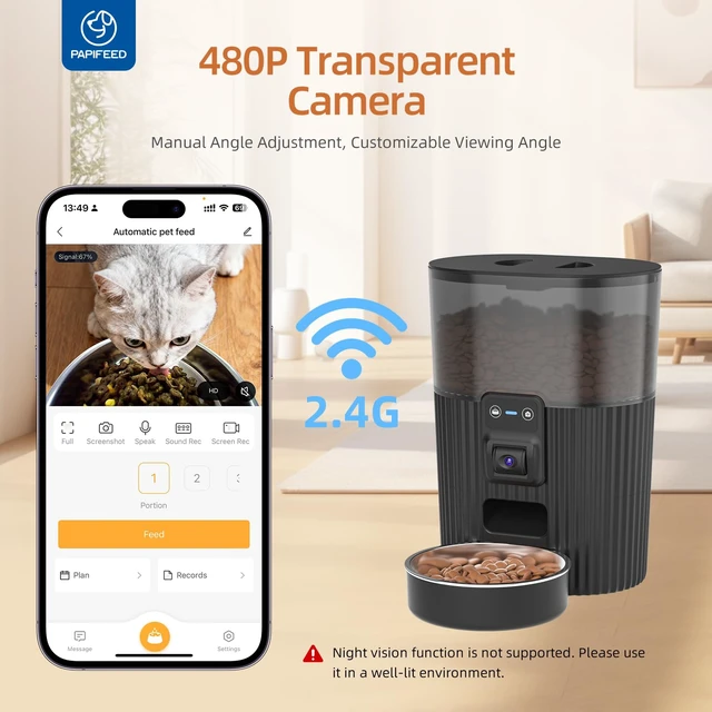 Alt view image 2 of 7 - Automatic Cat Feeder with Camera, WiFi Auto Cat Feeder with App, 3L Slow-Feed Cat Food Dispenser for Dry Food, Dual Power Supply Timed Pet Feeder, 10 Meals/Day, 6 Portions/Meal