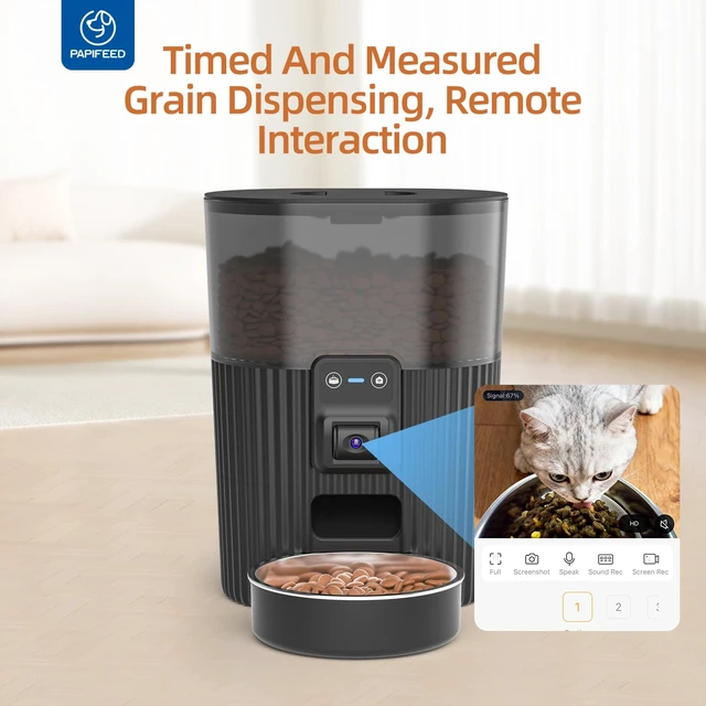 Alt view image 6 of 7 - Automatic Cat Feeder with Camera, WiFi Auto Cat Feeder with App, 3L Slow-Feed Cat Food Dispenser for Dry Food, Dual Power Supply Timed Pet Feeder, 10 Meals/Day, 6 Portions/Meal