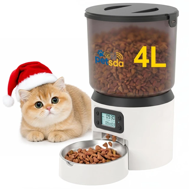 Main image of Automatic Cat Feeder 4L Timed Cat Dry Food Dispenser Auto Pet Feeder Portion Control up to 9 Meals/Day for Cats and Small Dogs Dual Power Supply, with Stainless Bowl Fresh Food, Easy Clean