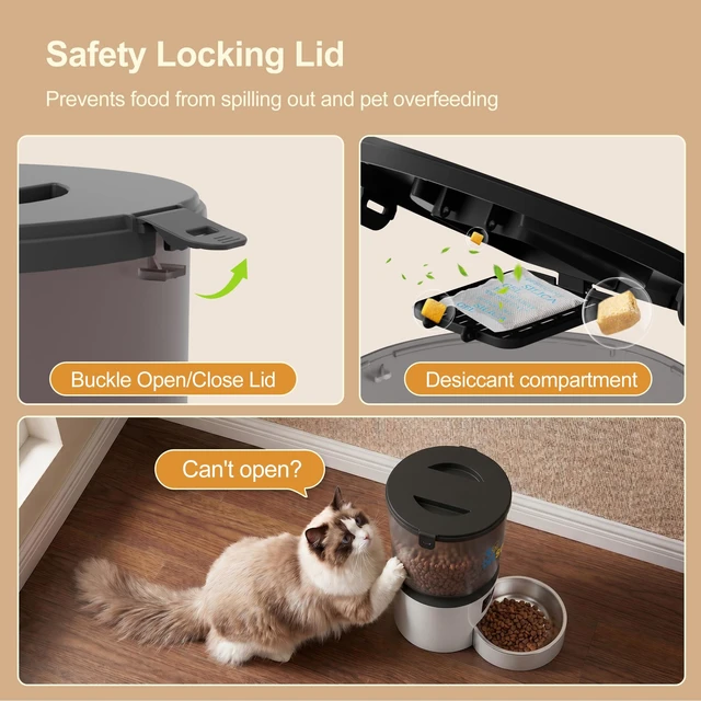 Alt view image 6 of 7 - Automatic Cat Feeder 4L Timed Cat Dry Food Dispenser Auto Pet Feeder Portion Control up to 9 Meals/Day for Cats and Small Dogs Dual Power Supply, with Stainless Bowl Fresh Food, Easy Clean