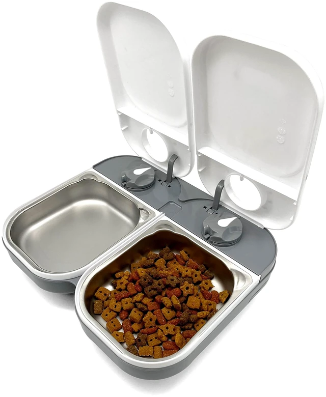 Main image of 2-Meal Automatic Feeder, 400g Per Bowl, Wet & Dry Food, White | Programmable Digital Timer, 2 x 400g Bowls, Includes Ice Packs, For Cats & Small Dogs, No Apps or WiFi, Dishwaser-Safe