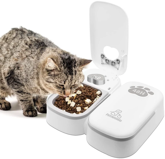 Main image of Automatic Wet Food Cat Feeder, 1-48 Hours Smart Timer Pet Feeder with LED Display for 2 Cats, Dry or Semi-Moist Pet Food Dispenser for Kitten and Puppy
