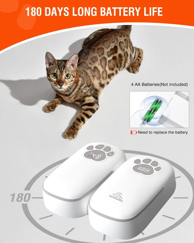 Alt view image 3 of 7 - Automatic Wet Food Cat Feeder, 1-48 Hours Smart Timer Pet Feeder with LED Display for 2 Cats, Dry or Semi-Moist Pet Food Dispenser for Kitten and Puppy