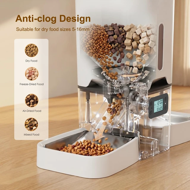 Alt view image 6 of 7 - Automatic Cat Feeder 2 Cats, 7L Dry Cat Food Dispenser with Double Bowls | Multi-pet Household | Large Capacity Grain Storage Box | Anti Food Stealing | Weight / Diet Control | Fresh Food | Dual Power