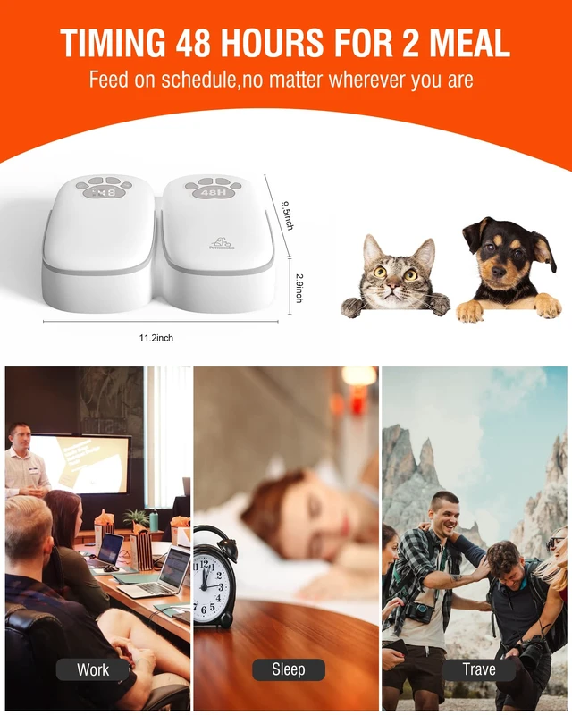 Alt view image 5 of 7 - Automatic Wet Food Cat Feeder, 1-48 Hours Smart Timer Pet Feeder with LED Display for 2 Cats, Dry or Semi-Moist Pet Food Dispenser for Kitten and Puppy