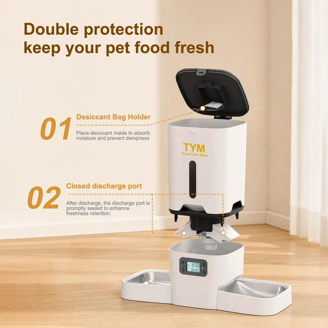 Alt view image 7 of 7 - Automatic Cat Feeder 2 Cats, 7L Dry Cat Food Dispenser with Double Bowls | Multi-pet Household | Large Capacity Grain Storage Box | Anti Food Stealing | Weight / Diet Control | Fresh Food | Dual Power