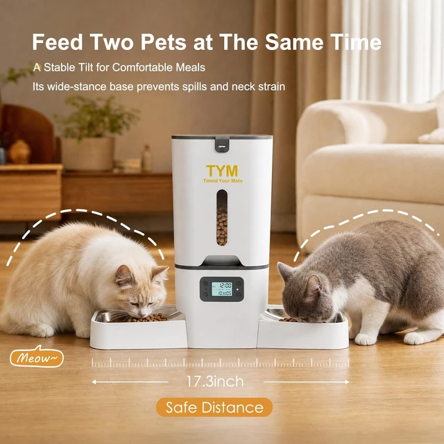 Alt view image 3 of 7 - Automatic Cat Feeder 2 Cats, 7L Dry Cat Food Dispenser with Double Bowls | Multi-pet Household | Large Capacity Grain Storage Box | Anti Food Stealing | Weight / Diet Control | Fresh Food | Dual Power