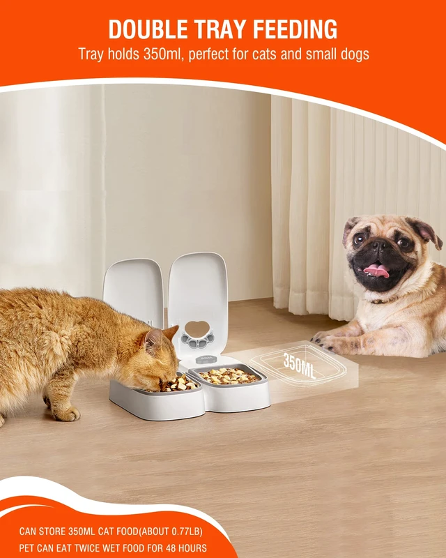 Alt view image 7 of 7 - Automatic Wet Food Cat Feeder, 1-48 Hours Smart Timer Pet Feeder with LED Display for 2 Cats, Dry or Semi-Moist Pet Food Dispenser for Kitten and Puppy