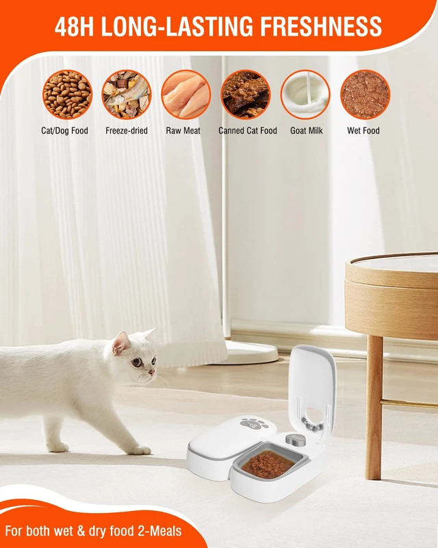 Alt view image 2 of 7 - Automatic Wet Food Cat Feeder, 1-48 Hours Smart Timer Pet Feeder with LED Display for 2 Cats, Dry or Semi-Moist Pet Food Dispenser for Kitten and Puppy