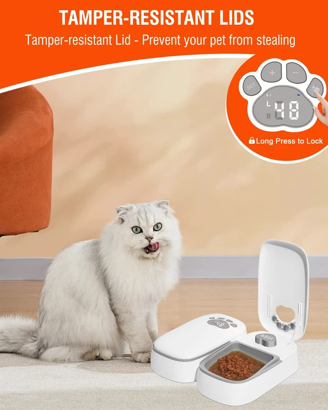 Alt view image 4 of 7 - Automatic Wet Food Cat Feeder, 1-48 Hours Smart Timer Pet Feeder with LED Display for 2 Cats, Dry or Semi-Moist Pet Food Dispenser for Kitten and Puppy