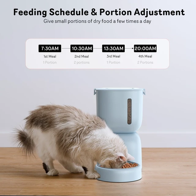 Alt view image 2 of 7 - Automatic Cat Feeder and Water Dispenser FW1, Wire or Battery Cat Food Dispenser Timer Pet Feeder - Locking Lid, Desiccant Bag, Programmable Portion Control, 4 Daily Meals, 10s Voice Recorder-Blue