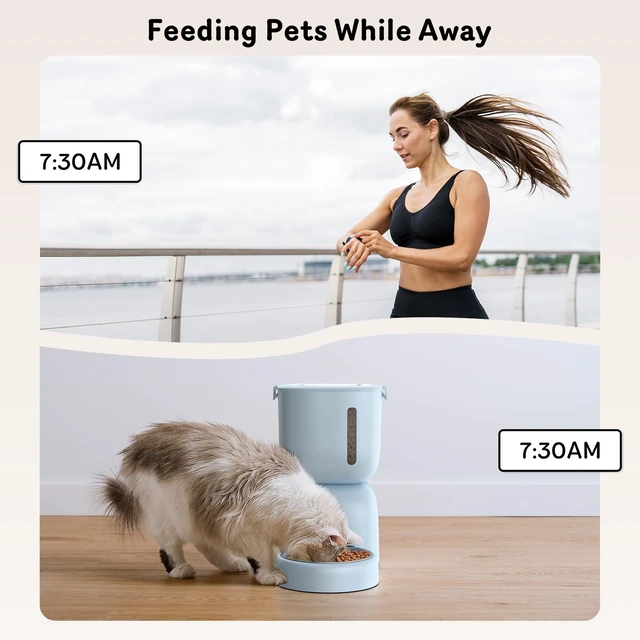 Alt view image 7 of 7 - Automatic Cat Feeder and Water Dispenser FW1, Wire or Battery Cat Food Dispenser Timer Pet Feeder - Locking Lid, Desiccant Bag, Programmable Portion Control, 4 Daily Meals, 10s Voice Recorder-Blue