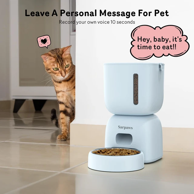 Alt view image 5 of 7 - Automatic Cat Feeder and Water Dispenser FW1, Wire or Battery Cat Food Dispenser Timer Pet Feeder - Locking Lid, Desiccant Bag, Programmable Portion Control, 4 Daily Meals, 10s Voice Recorder-Blue