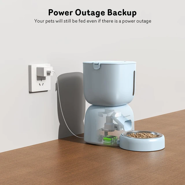 Alt view image 6 of 7 - Automatic Cat Feeder and Water Dispenser FW1, Wire or Battery Cat Food Dispenser Timer Pet Feeder - Locking Lid, Desiccant Bag, Programmable Portion Control, 4 Daily Meals, 10s Voice Recorder-Blue