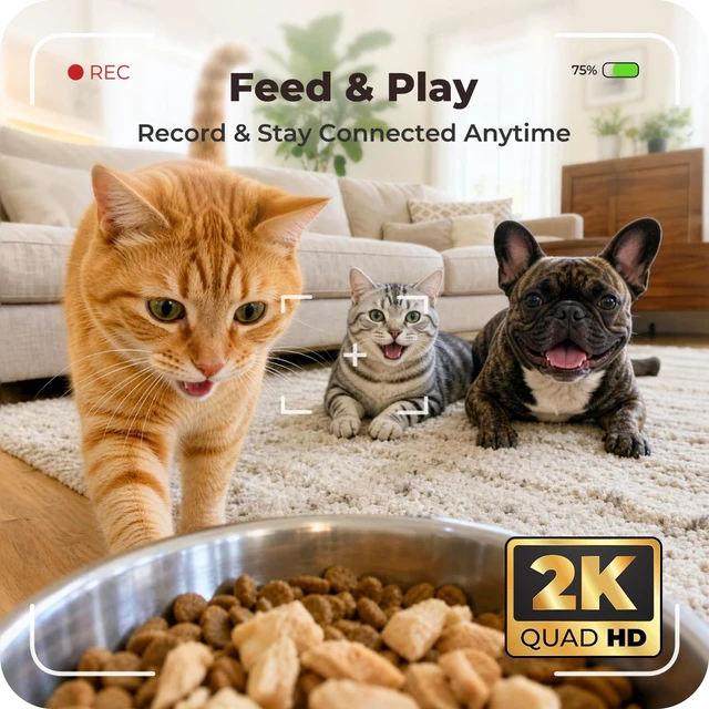 Alt view image 2 of 7 - Automatic Cat Feeder with 2K Camera: 5G WiFi Auto Dog Feeder - 6L | Cat Food Dispenser with Night Vision, Smart APP Control, Two-way Audio, Voice Recording, Detachable for Cleaning - White