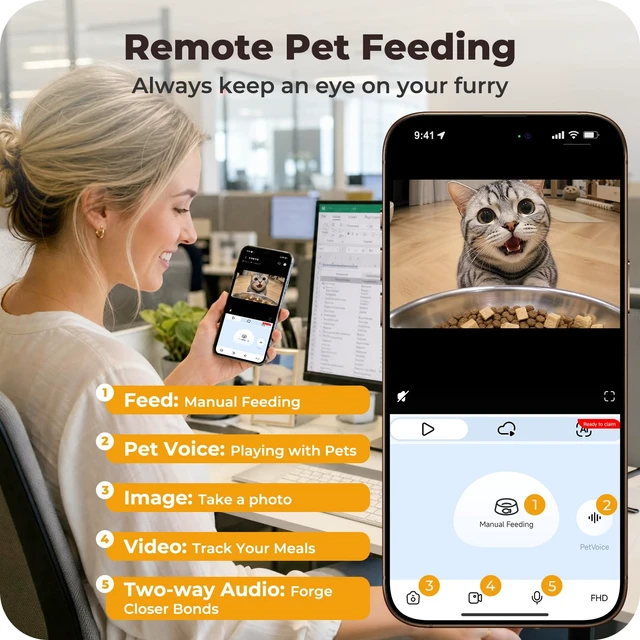Alt view image 5 of 7 - Automatic Cat Feeder with 2K Camera: 5G WiFi Auto Dog Feeder - 6L | Cat Food Dispenser with Night Vision, Smart APP Control, Two-way Audio, Voice Recording, Detachable for Cleaning - White