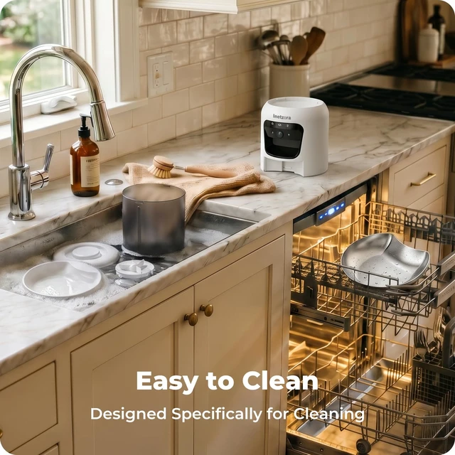 Alt view image 6 of 7 - Automatic Cat Feeder with 2K Camera: 5G WiFi Auto Dog Feeder - 6L | Cat Food Dispenser with Night Vision, Smart APP Control, Two-way Audio, Voice Recording, Detachable for Cleaning - White