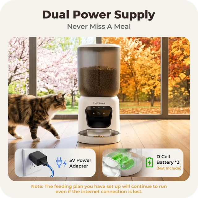 Alt view image 7 of 7 - Automatic Cat Feeder with 2K Camera: 5G WiFi Auto Dog Feeder - 6L | Cat Food Dispenser with Night Vision, Smart APP Control, Two-way Audio, Voice Recording, Detachable for Cleaning - White