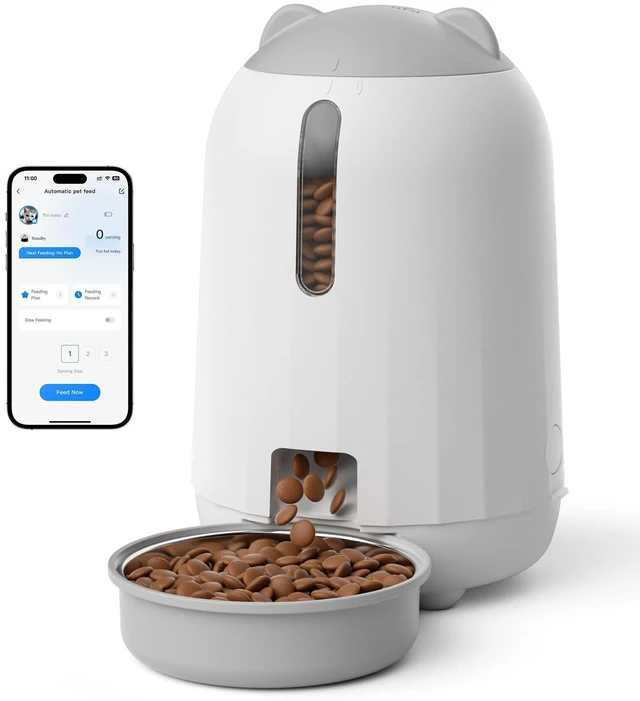 Main image of Automatic Cat Feeder with App, WiFi Auto Cat Feeder, 3L Slow-Feed Cat Food Dispenser for Dry Food, Dual Power Supply Timed Pet Feeder for Cat, 10 Meals/Day, 6 Portions/Meal, Grey