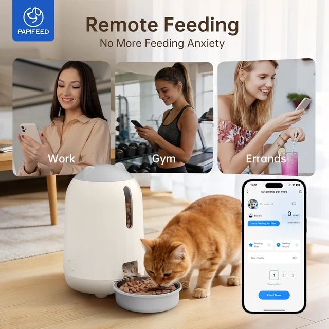 Alt view image 2 of 7 - Automatic Cat Feeder with App, WiFi Auto Cat Feeder, 3L Slow-Feed Cat Food Dispenser for Dry Food, Dual Power Supply Timed Pet Feeder for Cat, 10 Meals/Day, 6 Portions/Meal, Grey