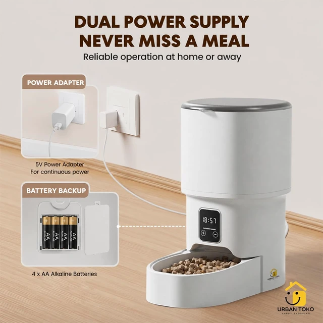 Alt view image 2 of 7 - Automatic Pet Feeder for Cats & Dogs, 4L | Button Type Programmable, Timed Food Dispenser, Portion Control, Battery Backup, Secure Locking Lid