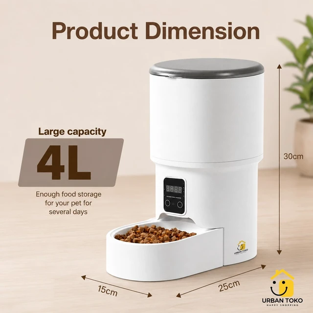 Alt view image 4 of 7 - Automatic Pet Feeder for Cats & Dogs, 4L | Button Type Programmable, Timed Food Dispenser, Portion Control, Battery Backup, Secure Locking Lid