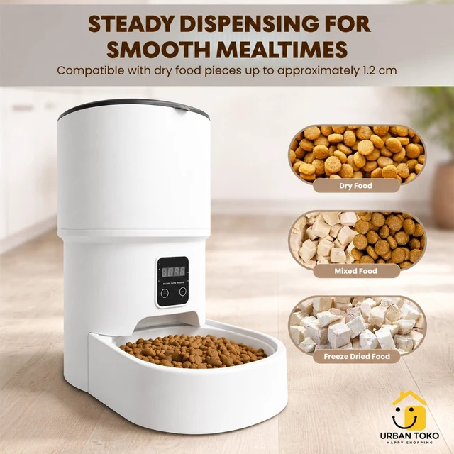 Alt view image 7 of 7 - Automatic Pet Feeder for Cats & Dogs, 4L | Button Type Programmable, Timed Food Dispenser, Portion Control, Battery Backup, Secure Locking Lid