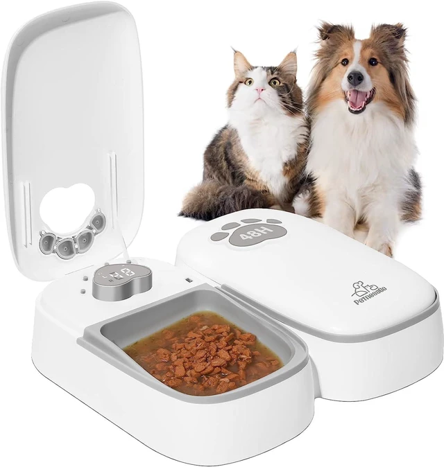 Main image of Automatic Pet Feeder for Cats and Dogs, 2 in 1 Upgraded-chip Timed Dry Pet Food Feeder with Display, 48 Hours Retain Freshness for Semi Wet Food, Healther Meal for All Home Pets.