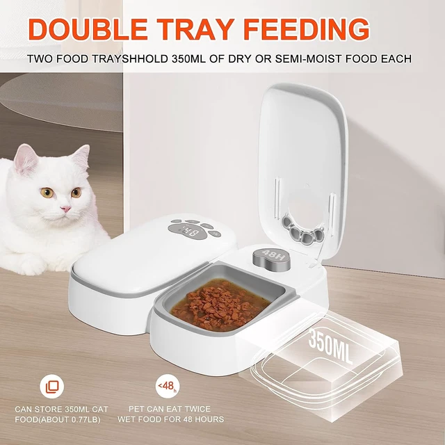 Alt view image 2 of 7 - Automatic Pet Feeder for Cats and Dogs, 2 in 1 Upgraded-chip Timed Dry Pet Food Feeder with Display, 48 Hours Retain Freshness for Semi Wet Food, Healther Meal for All Home Pets.