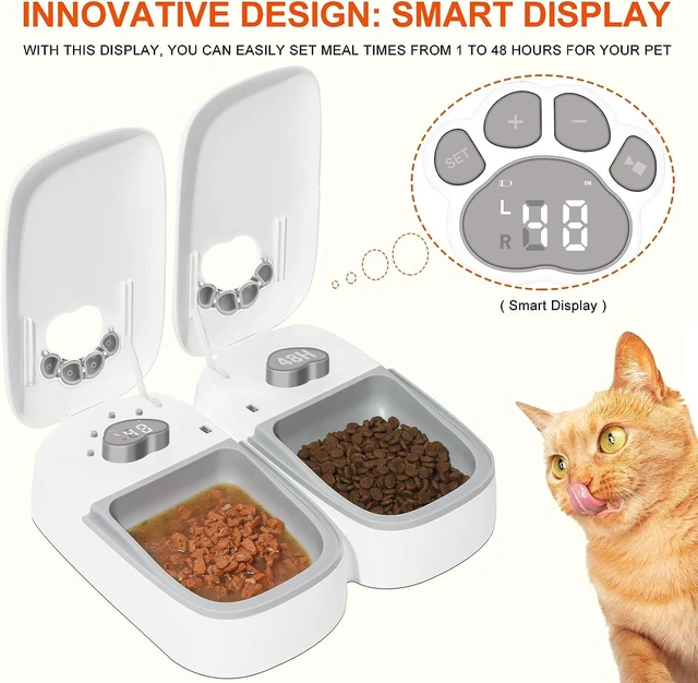 Alt view image 3 of 7 - Automatic Pet Feeder for Cats and Dogs, 2 in 1 Upgraded-chip Timed Dry Pet Food Feeder with Display, 48 Hours Retain Freshness for Semi Wet Food, Healther Meal for All Home Pets.