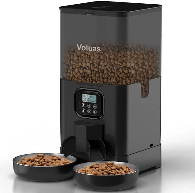Main image of Automatic Cat Feeder for Two Cats with Dual Stainless Bowls, 6L | Programmable Portion Control, Timed Feeding, Memory Function, Dual Stainless Steel Bowls, 10-Second Voice Recorder