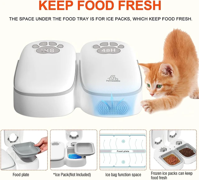Alt view image 6 of 7 - Automatic Pet Feeder for Cats and Dogs, 2 in 1 Upgraded-chip Timed Dry Pet Food Feeder with Display, 48 Hours Retain Freshness for Semi Wet Food, Healther Meal for All Home Pets.