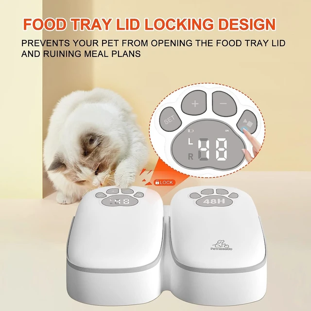 Alt view image 4 of 7 - Automatic Pet Feeder for Cats and Dogs, 2 in 1 Upgraded-chip Timed Dry Pet Food Feeder with Display, 48 Hours Retain Freshness for Semi Wet Food, Healther Meal for All Home Pets.